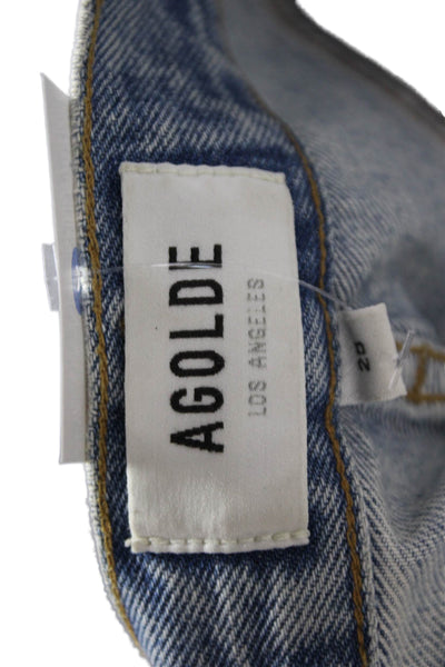 Agolde Womens Bootcut Cropped Light Blue Jeans Button Mid Rise Size 25