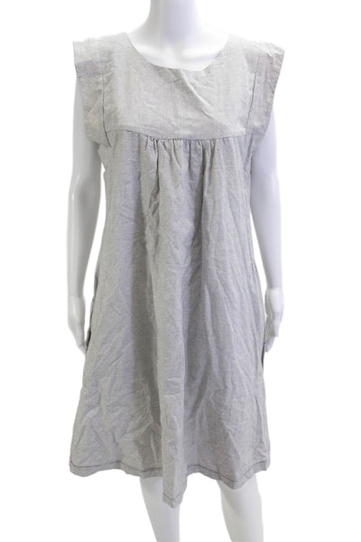 Diane Ness Women Gray Striped Shift Dress Sleeveless Square Neck Mid-Calf Size M