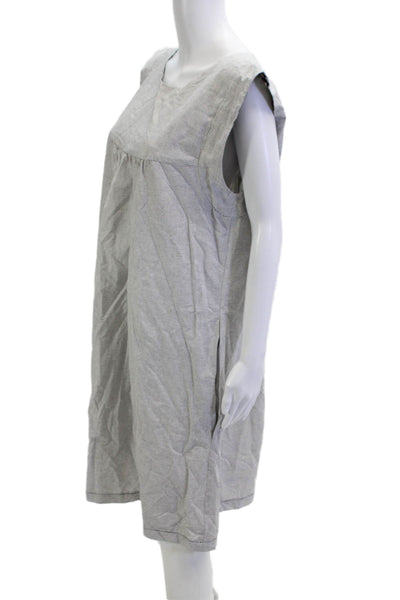 Diane Ness Women Gray Striped Shift Dress Sleeveless Square Neck Mid-Calf Size M