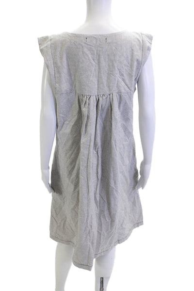 Diane Ness Women Gray Striped Shift Dress Sleeveless Square Neck Mid-Calf Size M