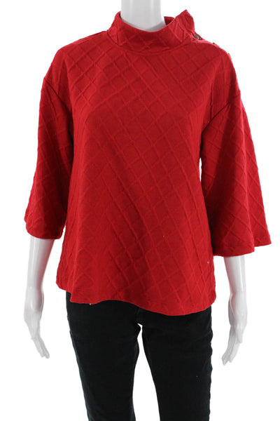Sunday In Brooklyn Unisex Red Argyle Pullover Mockneck 3/4 Sleeve Size M