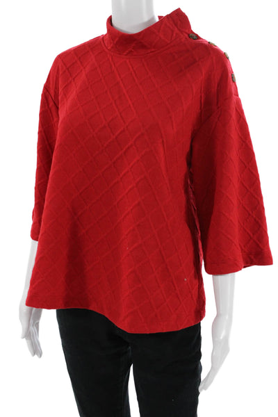 Sunday In Brooklyn Unisex Red Argyle Pullover Mockneck 3/4 Sleeve Size M