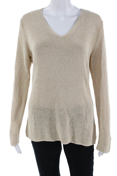 J. Mclaughlin Womens Beige V-Neck Button Long Sleeve Pullover Sweater Size M