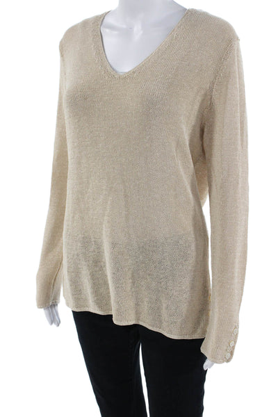 J. Mclaughlin Womens Beige V-Neck Button Long Sleeve Pullover Sweater Size M