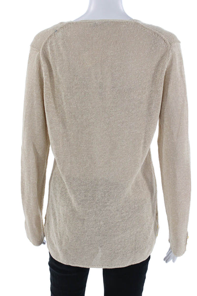 J. Mclaughlin Womens Beige V-Neck Button Long Sleeve Pullover Sweater Size M