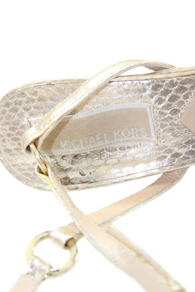 Michael Kors Womens Metallic Leather Sandals Gold Size 6M