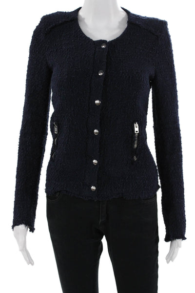 IRO Womens Dark Blue Designer Button Cotton Blend Jacket Long Sleeve Size 36