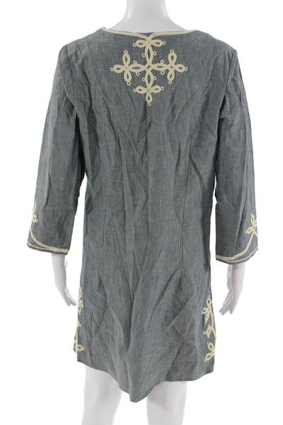 Lucky Brand Womens Kaftan Dress Gray Cotton V Neck 3/4 Sleeve Boho Size M