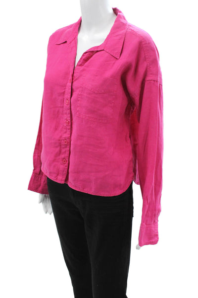 Michael Stars Womens Collared Linen Button Up Blouse 3/4 Sleeve Pink Size S