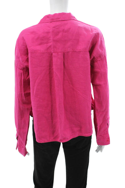 Michael Stars Womens Collared Linen Button Up Blouse 3/4 Sleeve Pink Size S