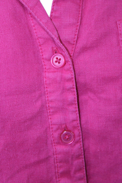 Michael Stars Womens Collared Linen Button Up Blouse 3/4 Sleeve Pink Size S