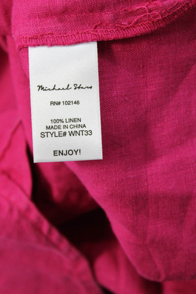 Michael Stars Womens Collared Linen Button Up Blouse 3/4 Sleeve Pink Size S