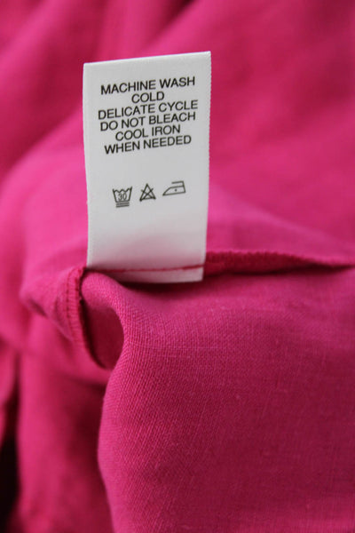 Michael Stars Womens Collared Linen Button Up Blouse 3/4 Sleeve Pink Size S
