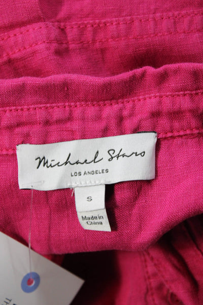 Michael Stars Womens Collared Linen Button Up Blouse 3/4 Sleeve Pink Size S