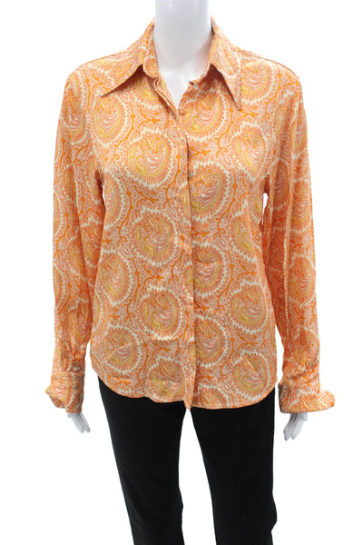 & Other Stories Womens Paisley Orange Button Up Blouse Long Sleeve Size 0