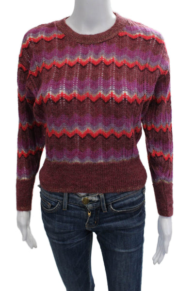 MNG Womens Pullover Brown Wool Blend Crew Neck Button Size XS
