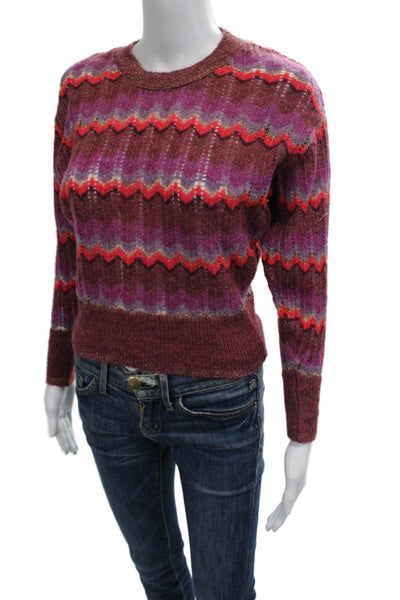 MNG Womens Pullover Brown Wool Blend Crew Neck Button Size XS