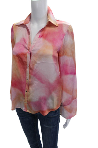 Zara Women Collared Button Up Blouse Pink Polyester Long Sleeve Size S