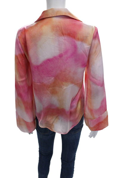 Zara Women Collared Button Up Blouse Pink Polyester Long Sleeve Size S