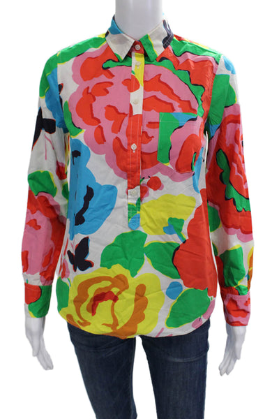 J Crew Womens Floral Cotton Collared Button-Up Long Sleeve Shirt Size 0