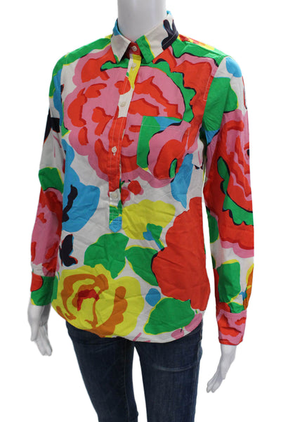 J Crew Womens Floral Cotton Collared Button-Up Long Sleeve Shirt Size 0