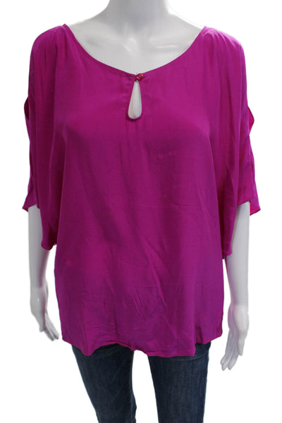 Drew Women Tunic Purple Silk Button Short Sleeve Bohemian Size S