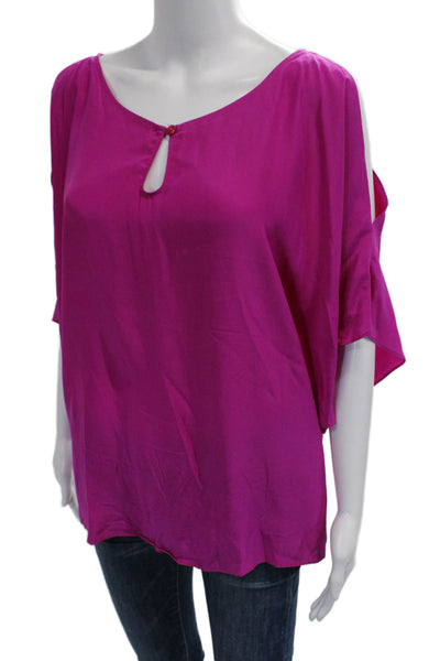 Drew Women Tunic Purple Silk Button Short Sleeve Bohemian Size S