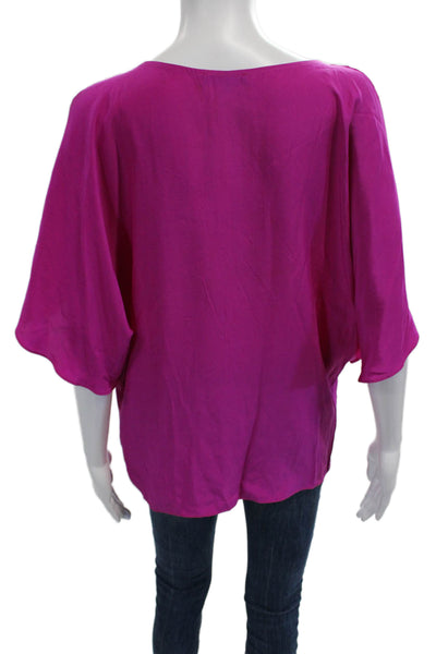 Drew Women Tunic Purple Silk Button Short Sleeve Bohemian Size S