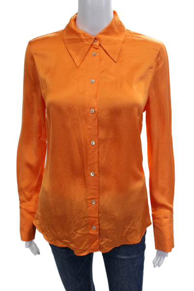 MNG Women Basic Orange Collared Button Up Blouse Long Sleeve Size 2