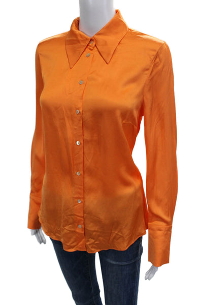 MNG Women Basic Orange Collared Button Up Blouse Long Sleeve Size 2