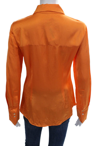 MNG Women Basic Orange Collared Button Up Blouse Long Sleeve Size 2