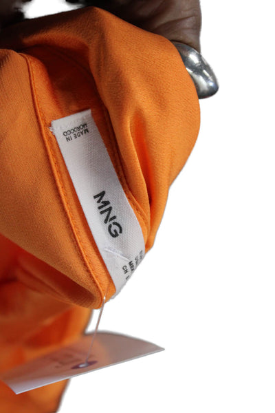 MNG Women Basic Orange Collared Button Up Blouse Long Sleeve Size 2