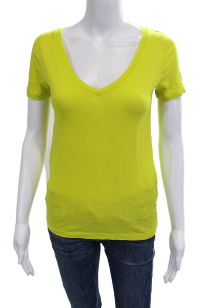 J Crew Women V-Neck Jersey T-Shirt Yellow Vintage Cotton Short Sleeve Size 2XS
