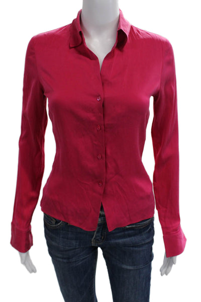 Tahari Womens Collared Long Sleeve Red Silk Blend Button Up Blouse Size 2