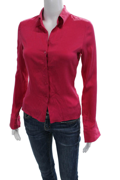Tahari Womens Collared Long Sleeve Red Silk Blend Button Up Blouse Size 2