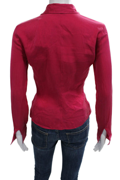 Tahari Womens Collared Long Sleeve Red Silk Blend Button Up Blouse Size 2