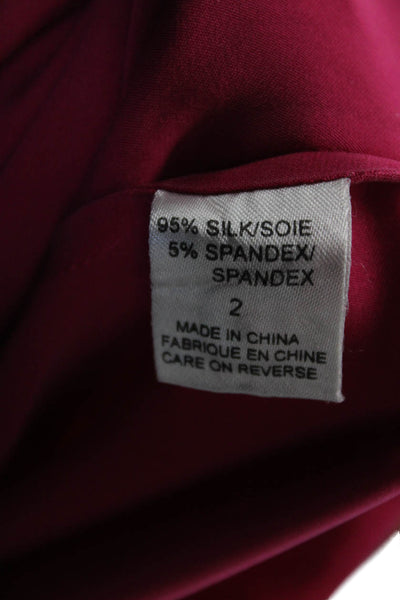 Tahari Womens Collared Long Sleeve Red Silk Blend Button Up Blouse Size 2