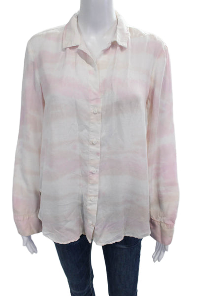 Bella Dahl Women Pink Collared Button Up Long Sleeve Basic Blouse Size S