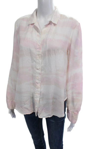Bella Dahl Women Pink Collared Button Up Long Sleeve Basic Blouse Size S