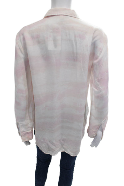Bella Dahl Women Pink Collared Button Up Long Sleeve Basic Blouse Size S