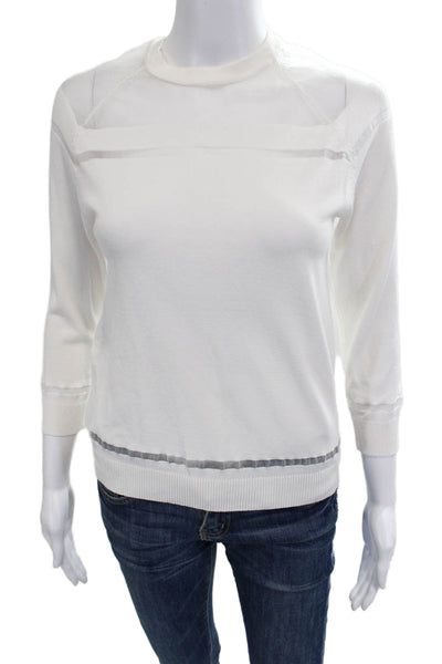 MNG Womens Pullover Sweater White 3/4 Sleeve Crew Neck Polyester Size XS