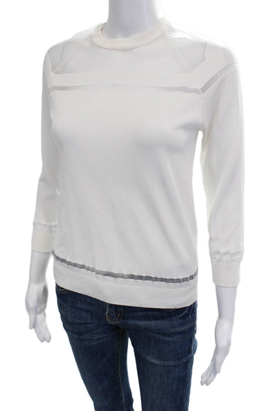 MNG Womens Pullover Sweater White 3/4 Sleeve Crew Neck Polyester Size XS