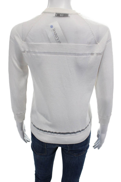 MNG Womens Pullover Sweater White 3/4 Sleeve Crew Neck Polyester Size XS