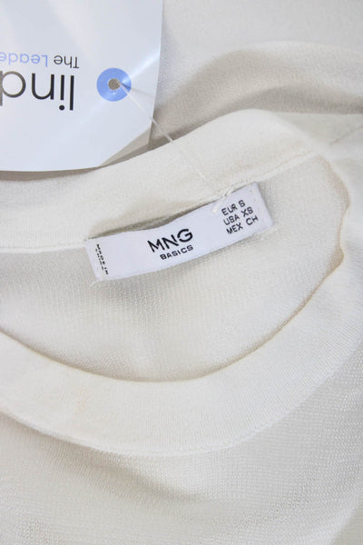 MNG Womens Pullover Sweater White 3/4 Sleeve Crew Neck Polyester Size XS