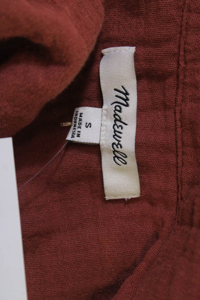 Madewell Women Short Sleeve Cotton Jumpsuit Collar Solid Brown Size S