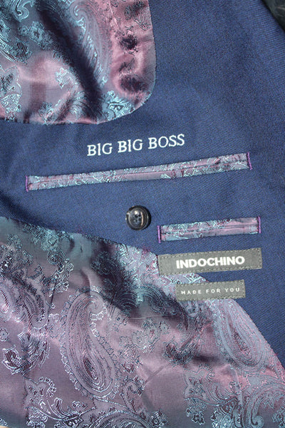 Indochino Mens 2-Piece Suit Jacket Blue Wool Button Size 46
