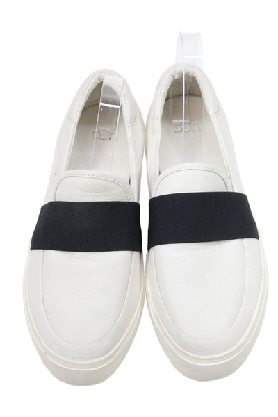 Ugg Mens Leather Low-Top Slip-On Platform Casual Sneakers White Size 8.5