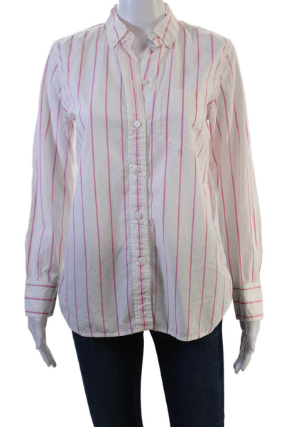 J Crew Women White Striped Linen Collared Button-Up Long Sleeve Basic Size 2
