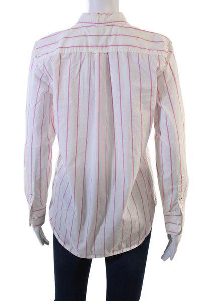 J Crew Women White Striped Linen Collared Button-Up Long Sleeve Basic Size 2