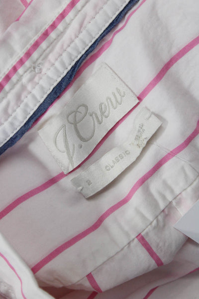 J Crew Women White Striped Linen Collared Button-Up Long Sleeve Basic Size 2